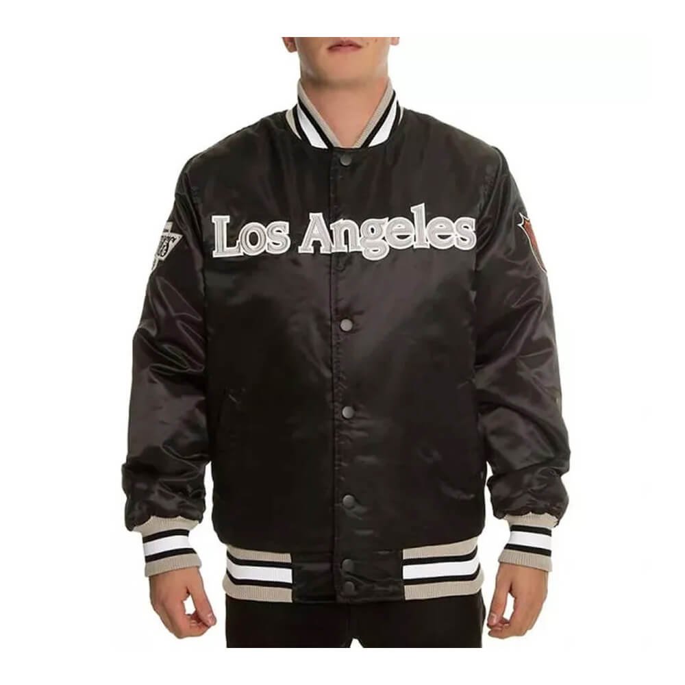 black Los Angeles Kings satin varsity jacket