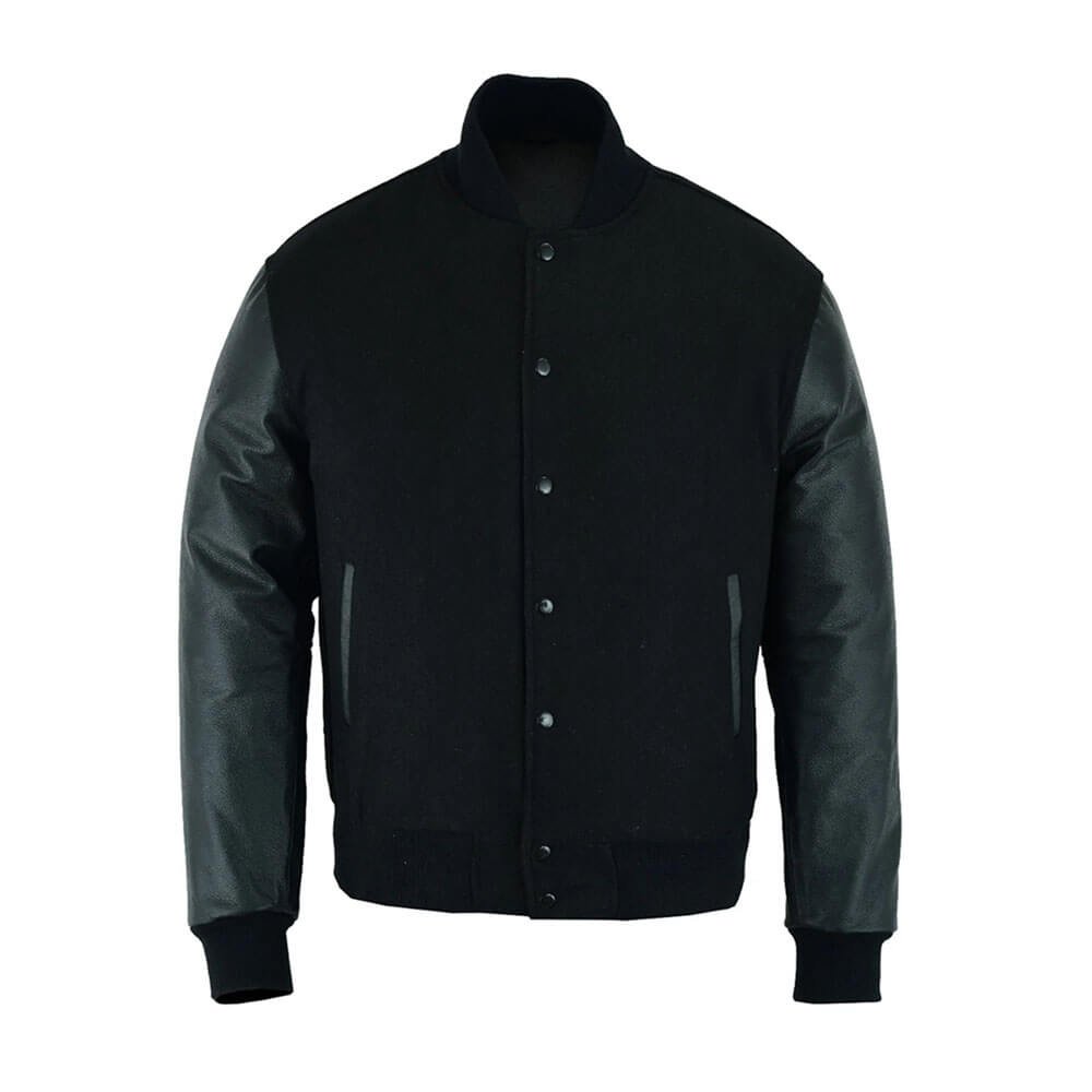 Black Wool-Leather Varsity Jacket - Image 3