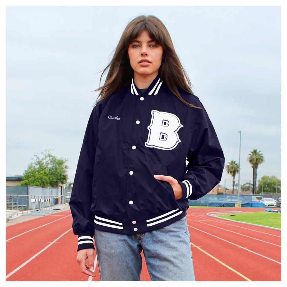 Personalized Navy White Varsity Jacket