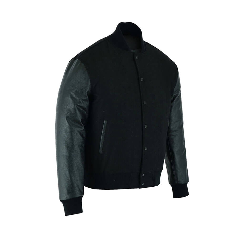 Black Wool-Leather Varsity Jacket - Image 4