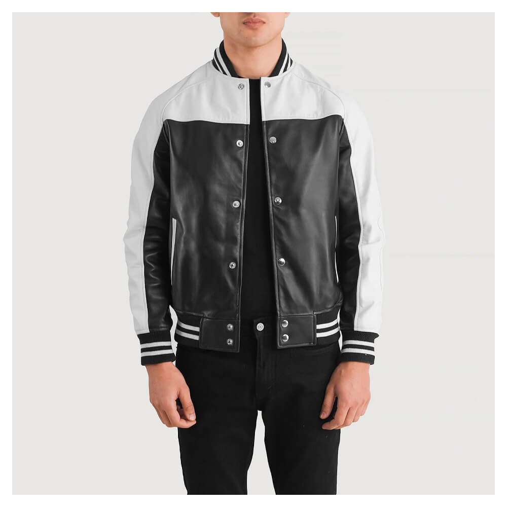 Black & White Leather Varsity Jacket