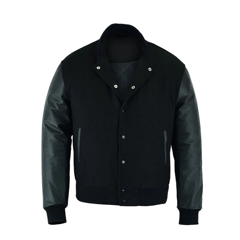 Black Wool-Leather Varsity Jacket