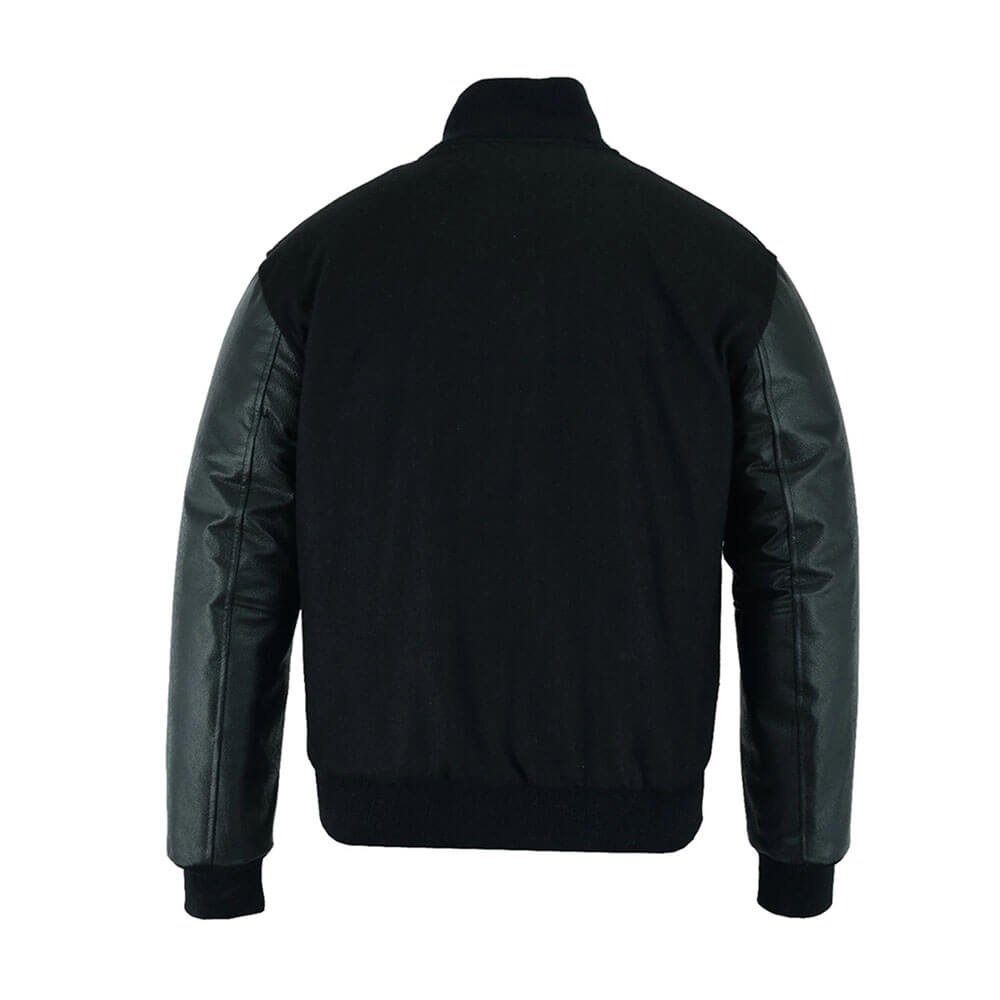 Black Wool-Leather Varsity Jacket