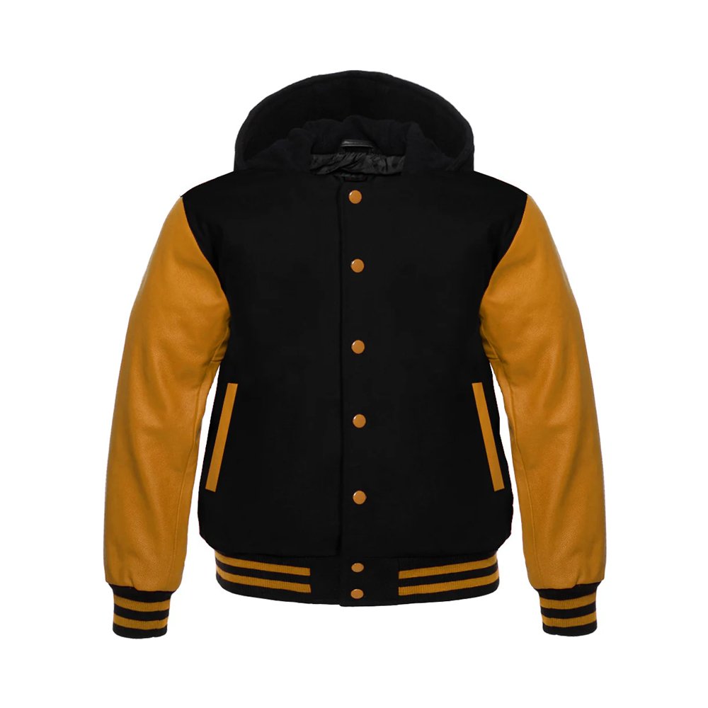 Hooded Black Varsity Leather Jacket