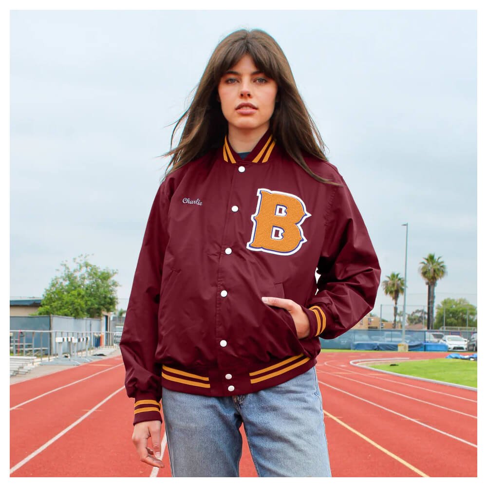 Personalized Burgundy Gold Varsity Jacket