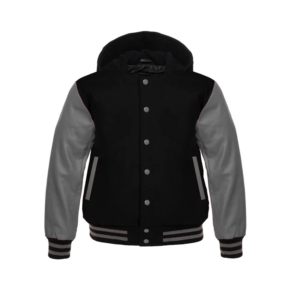 Hooded Black & Gray Varsity Jacket