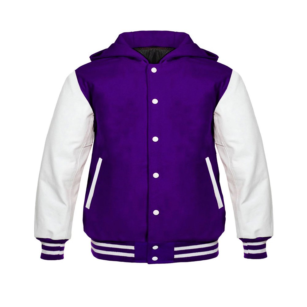 Hooded Purple Varsity Leather Jacket