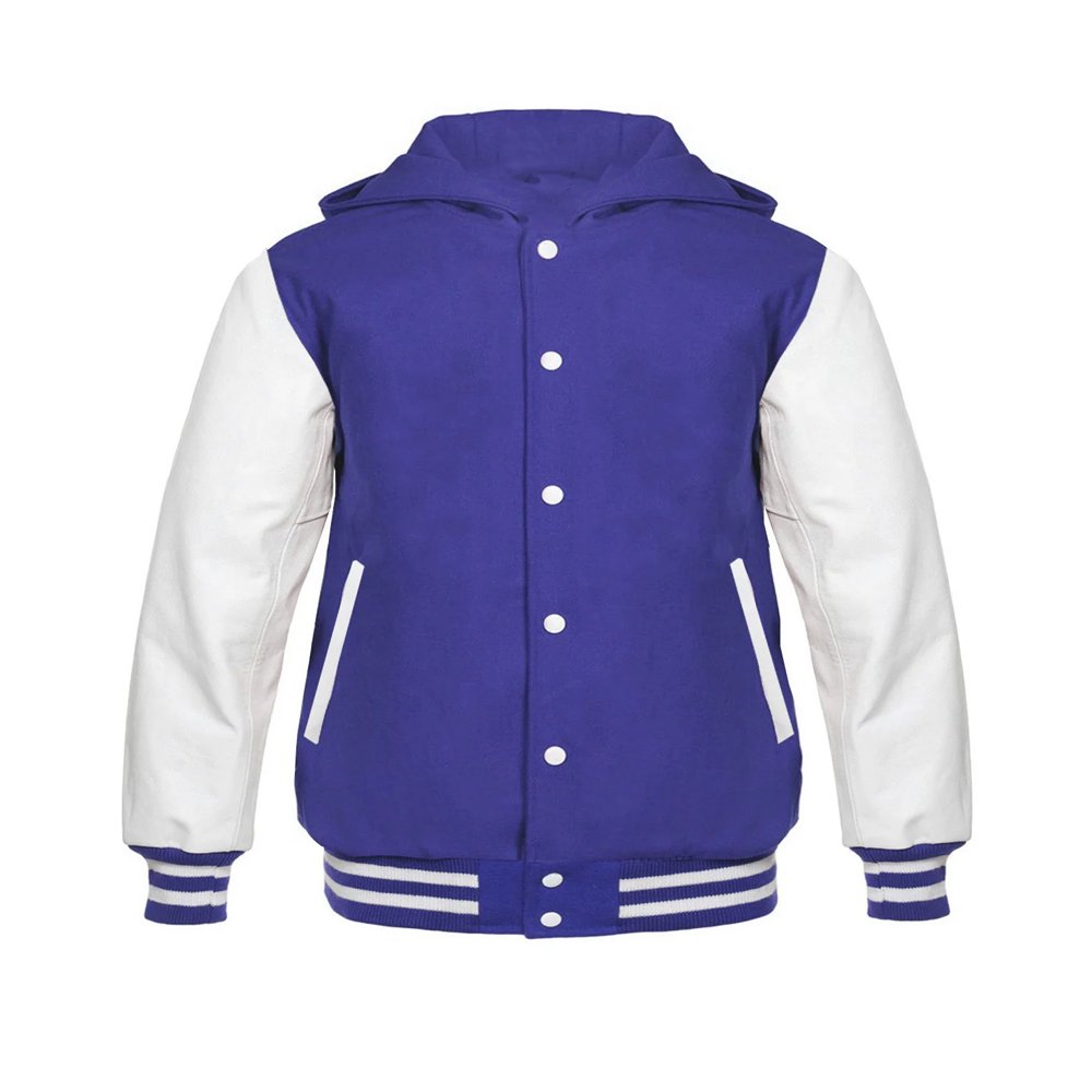 Hooded Navy Varsity Leather Jacket