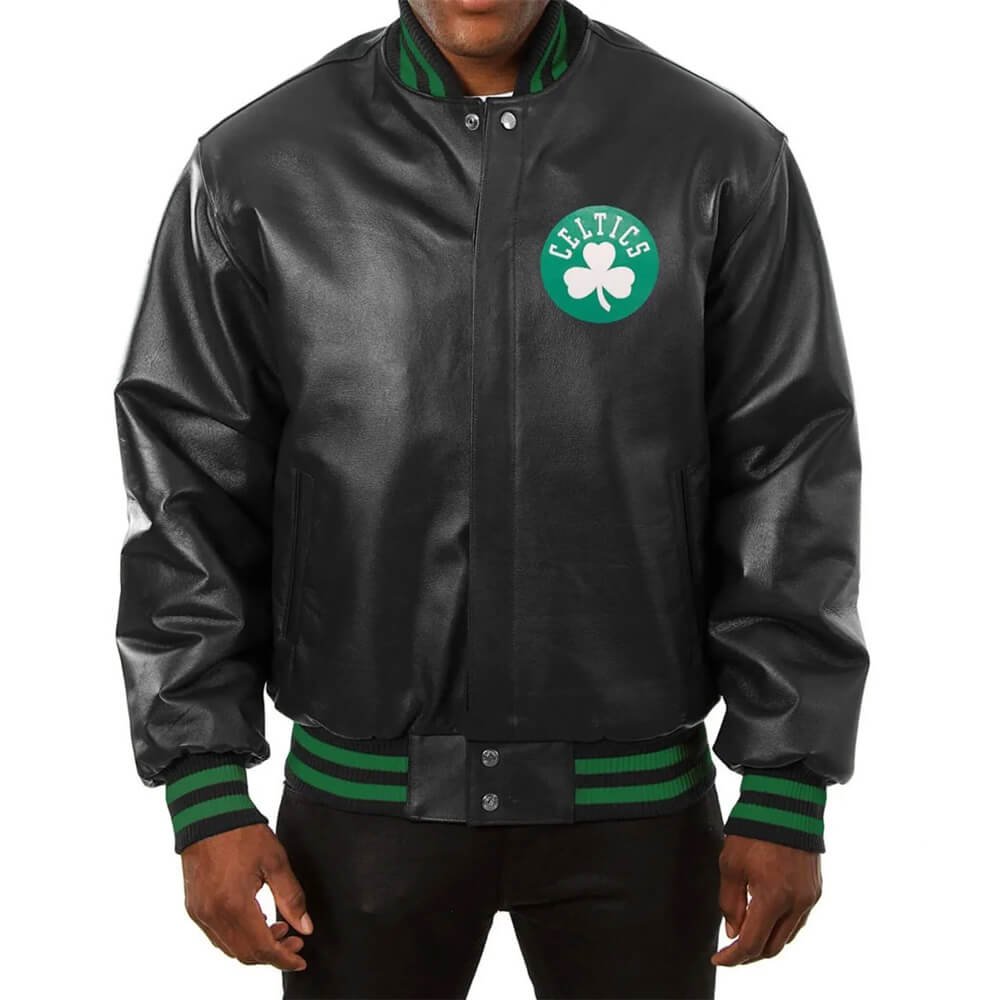 Boston Celtics Varsity Jacket – Black Leather for Men