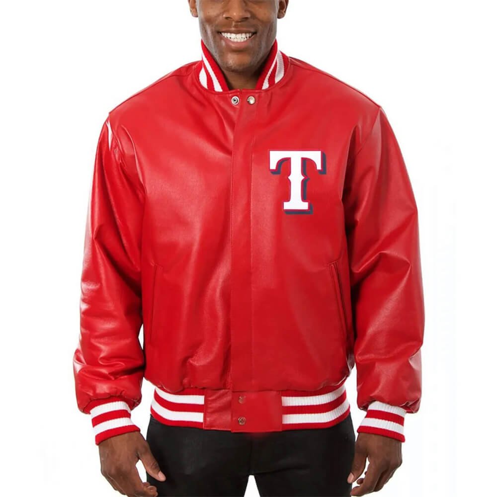 Texas Rangers Red Leather Letterman Jacket