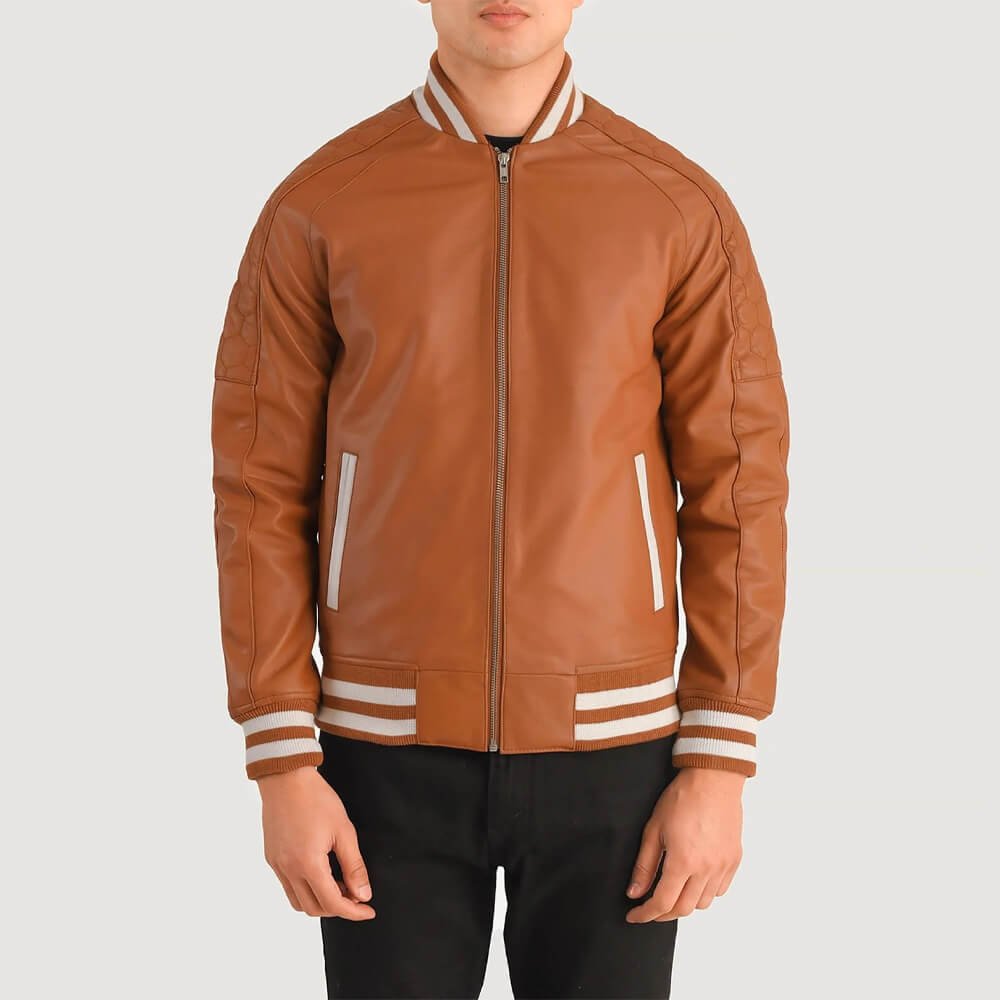 Pascal Tan Leather Varsity Jacket
