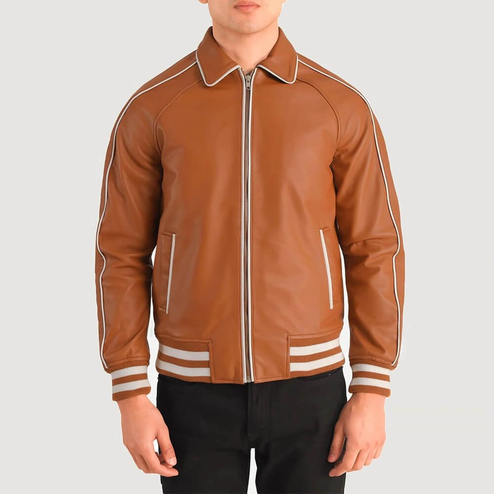 Connor Gold Brown Leather Varsity Jacket