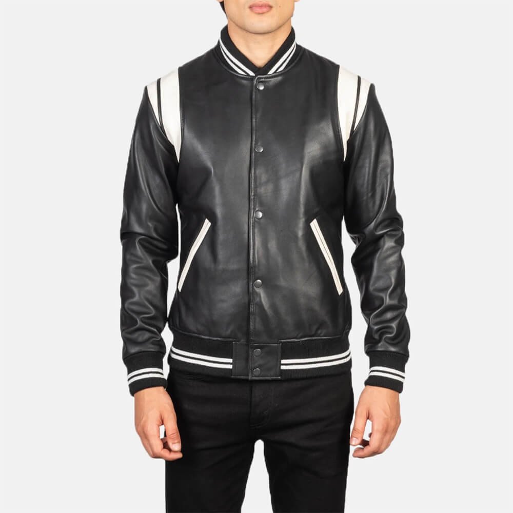 Damian Black Leather Varsity Jacket