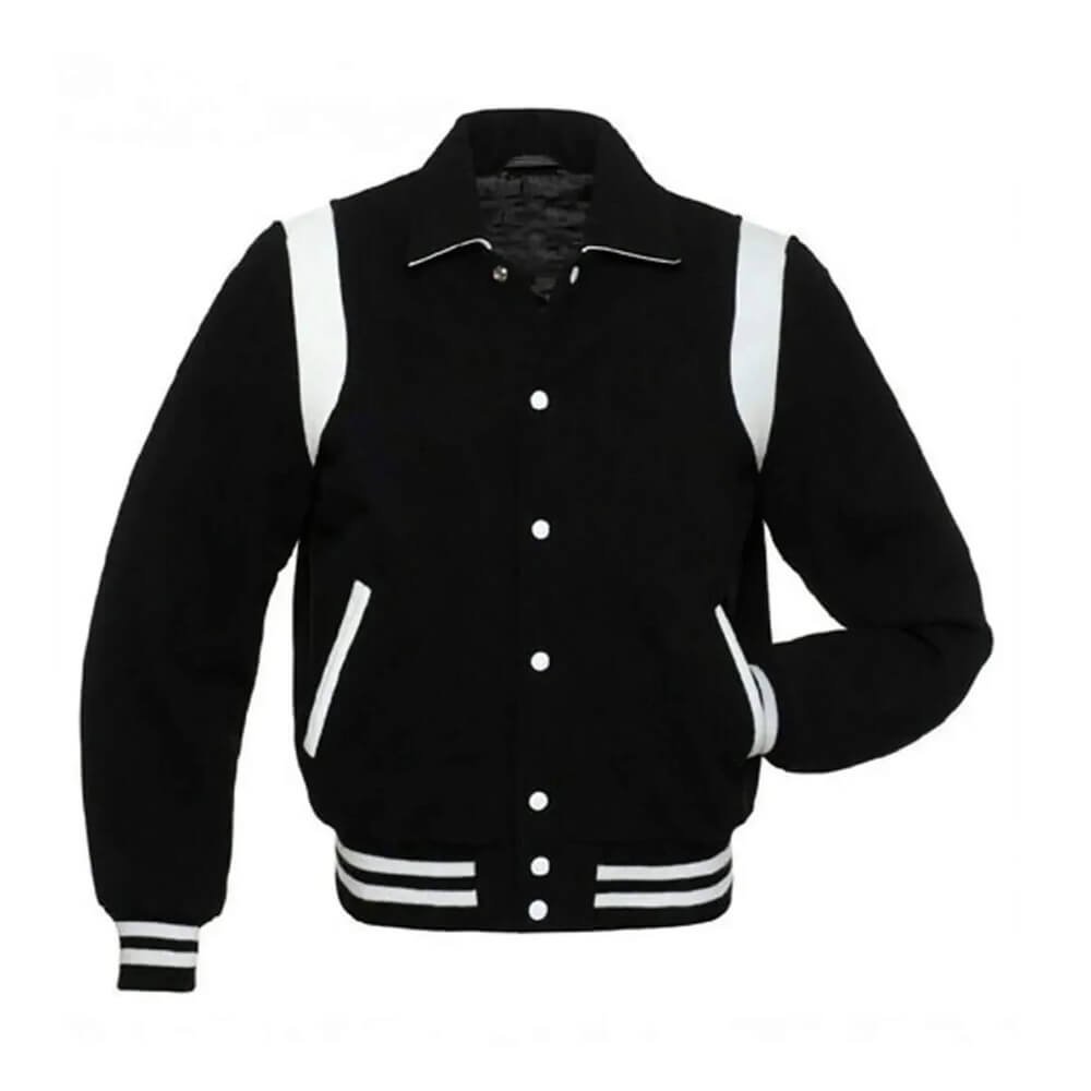 Byron Collar Black Wool Varsity Baseball Jacket