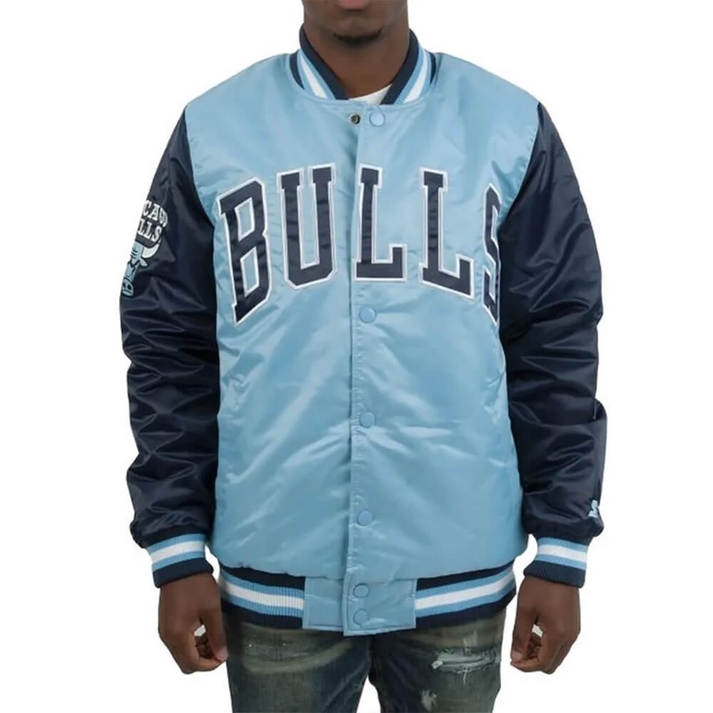 Chicago Bulls Carolina Blue Satin Varsity Jacket – Classic Style