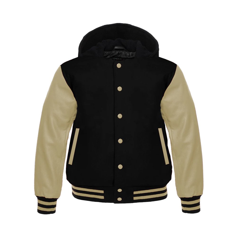 Hooded Black & Cream Varsity Jacket