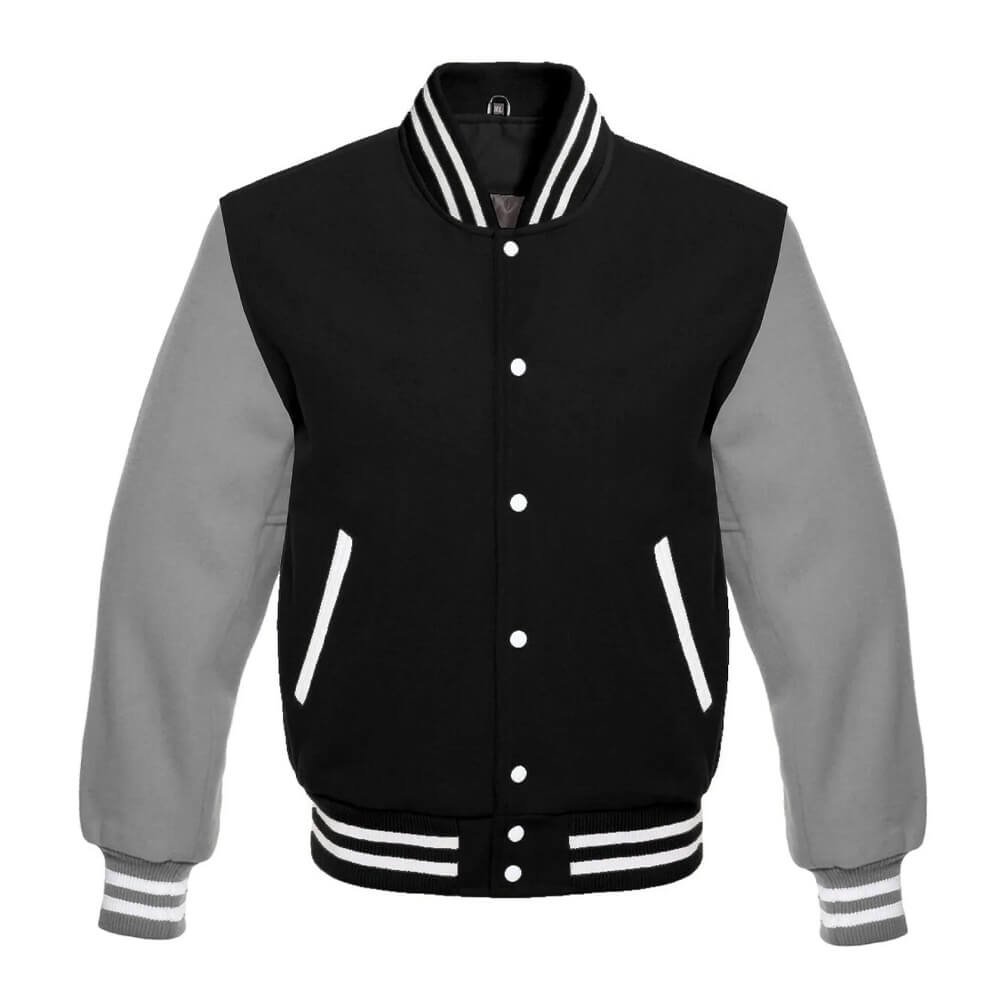 Black & Gray Wool Varsity Letterman Jacket