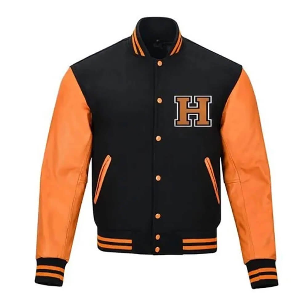 Black and Orange Halloween Pumpkin Varsity Jacket