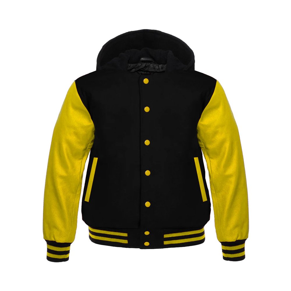 Hooded Black & Yellow Varsity Jacket