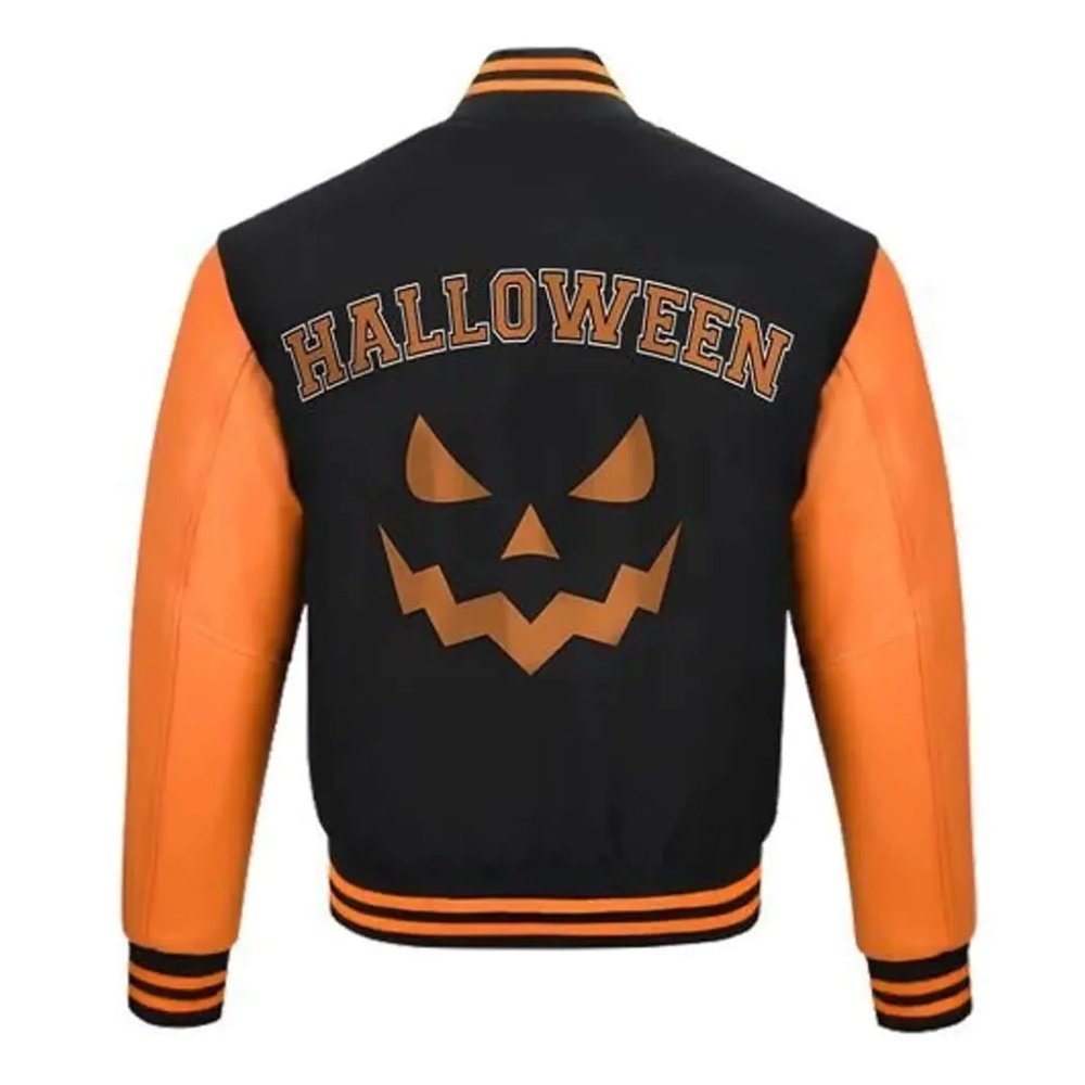 Black and Orange Halloween Pumpkin Varsity Jacket