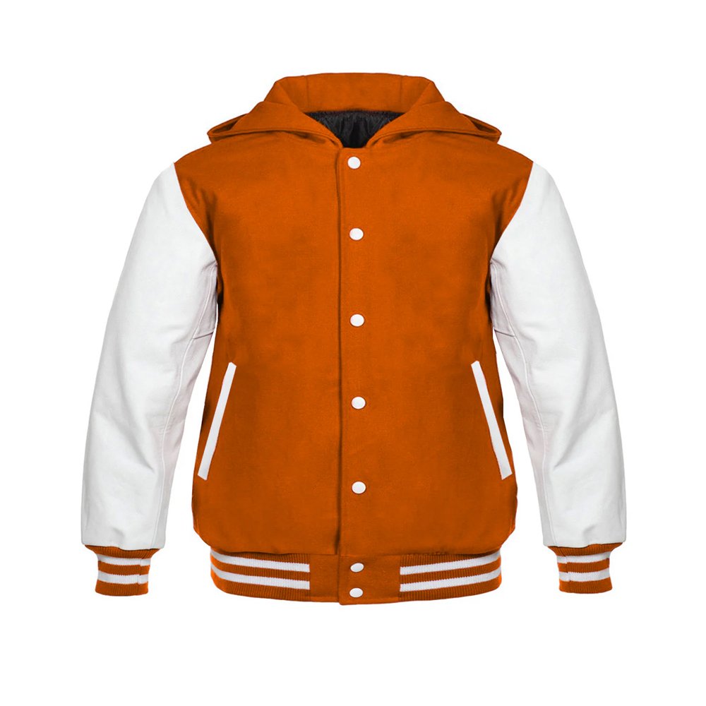 Hooded Orange Varsity Leather Jacket