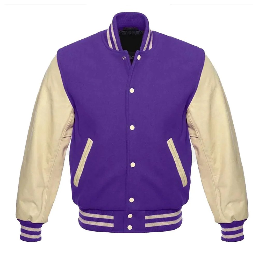 Purple & Cream Melton Wool Varsity Jacket