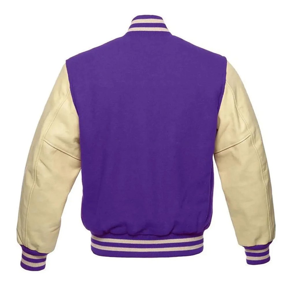 Purple & Cream Melton Wool Varsity Jacket