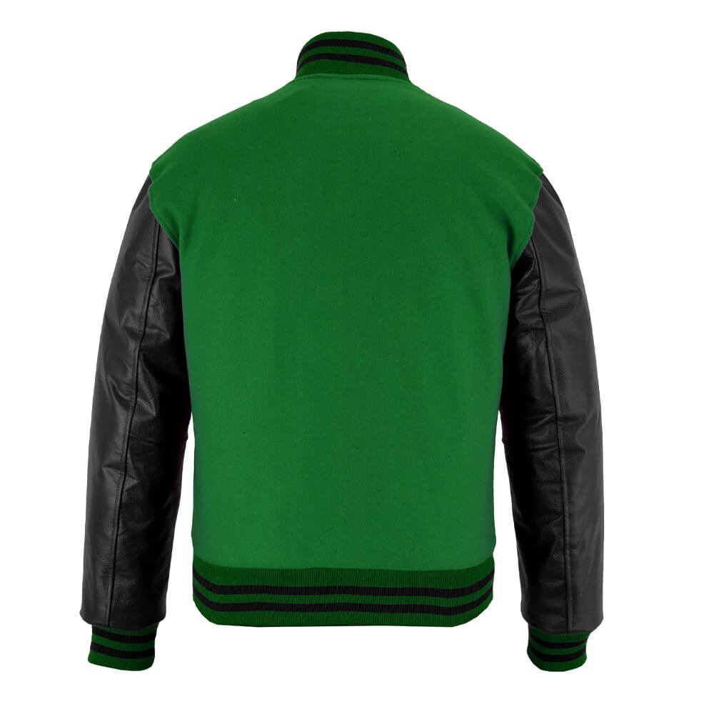 Green Wool & Black Leather Letterman Jacket