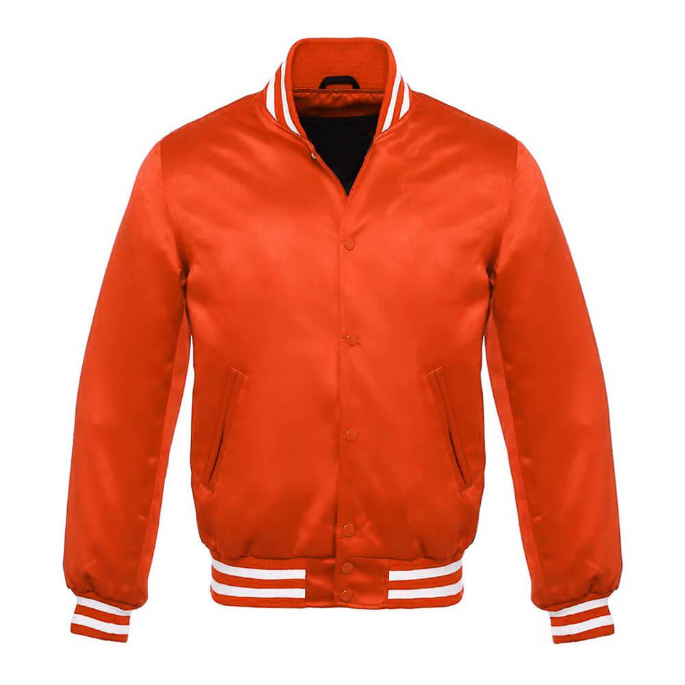 orange and white satin varsity jacket