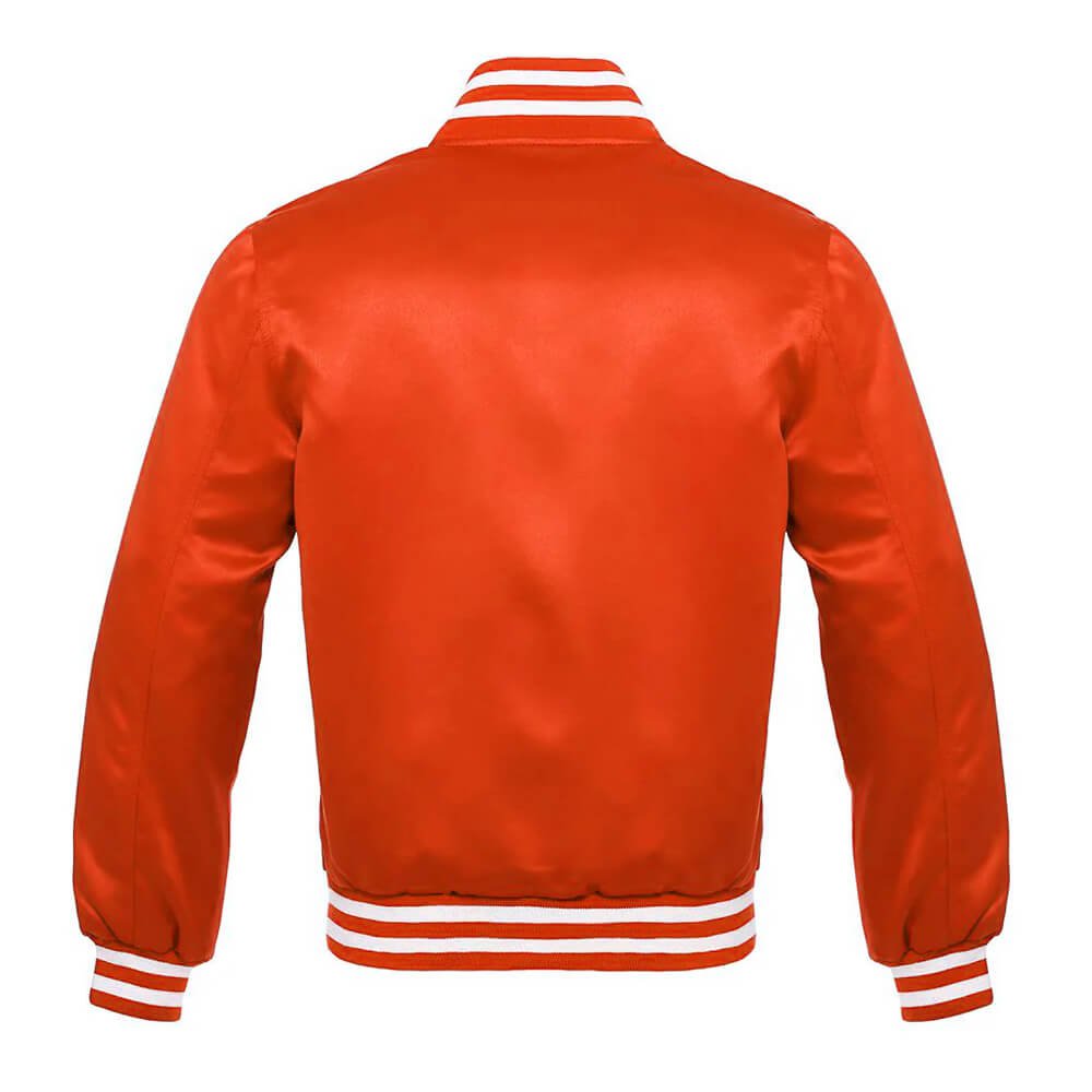 orange and white satin varsity jacket