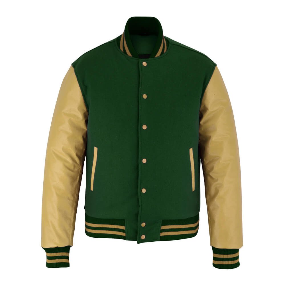 Green and beige varsity jacket