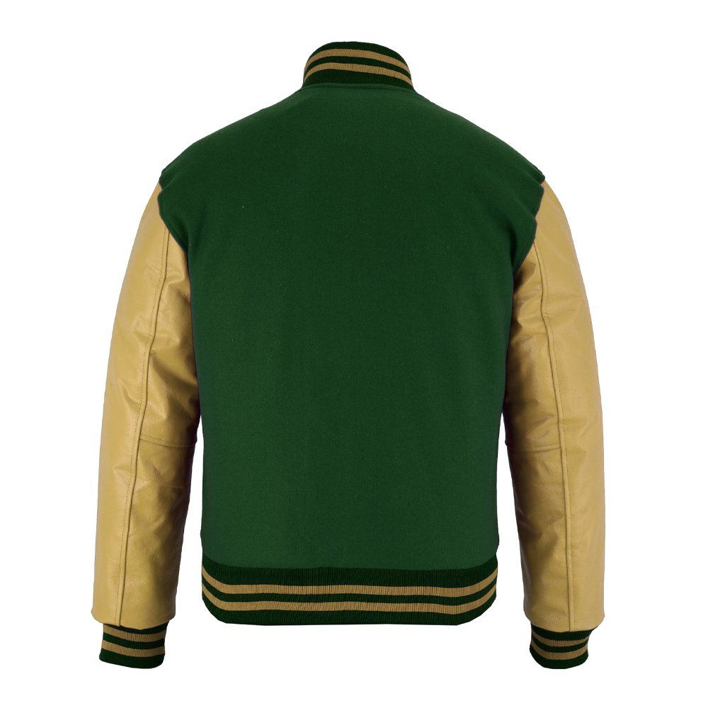 Green and beige varsity jacket