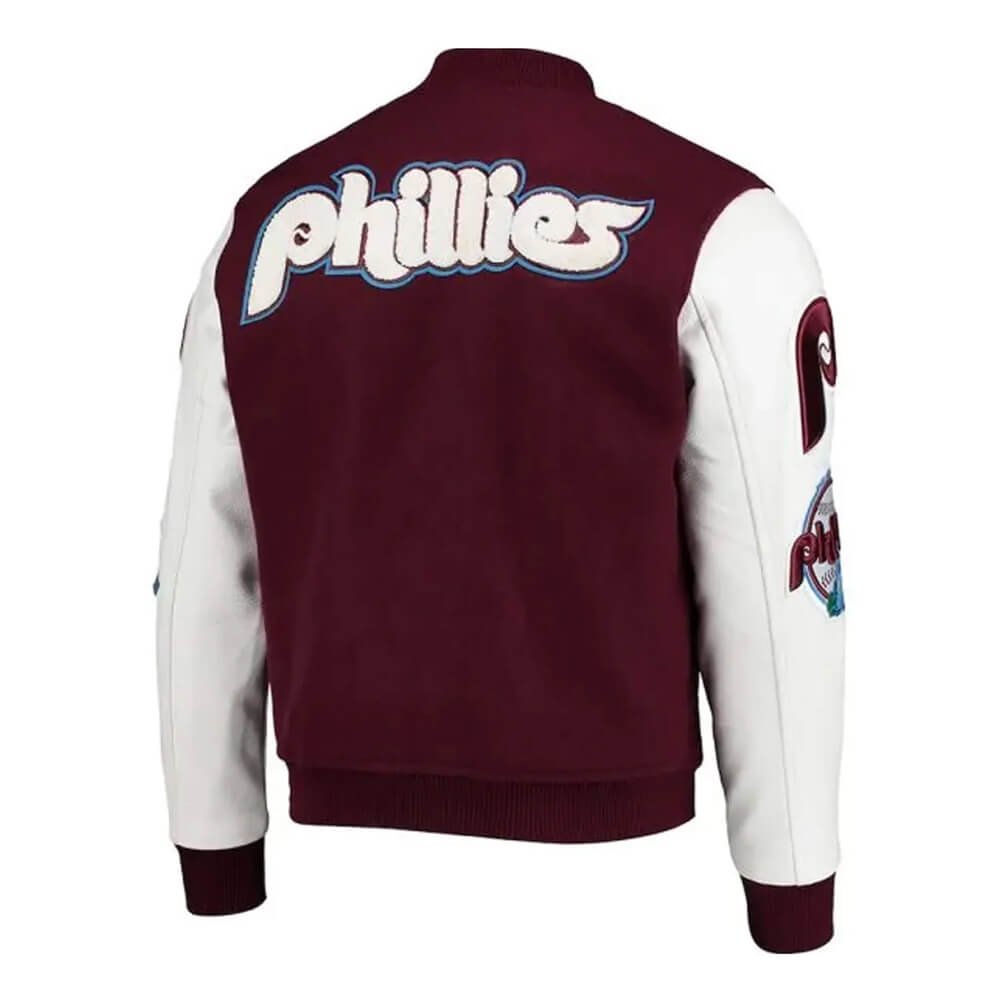 Burgundy Phillies Varsity Jacket – Wool & Leather Trim