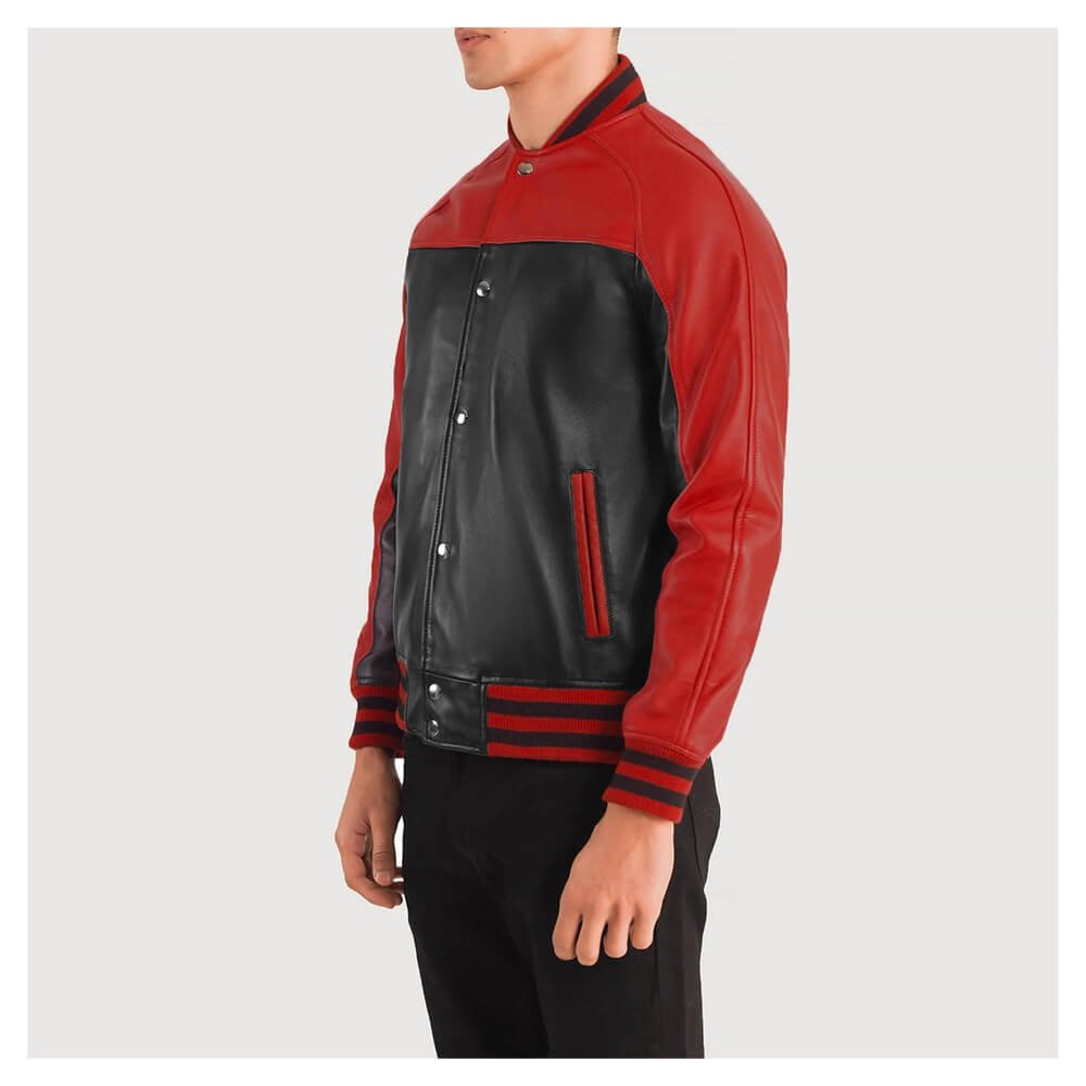 Tristan Black & Red Leather Varsity Jacket