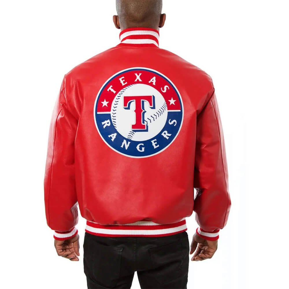 Texas Rangers Red Leather Letterman Jacket