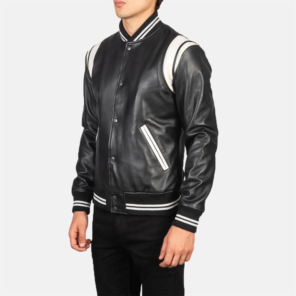 Damian Black Leather Varsity Jacket