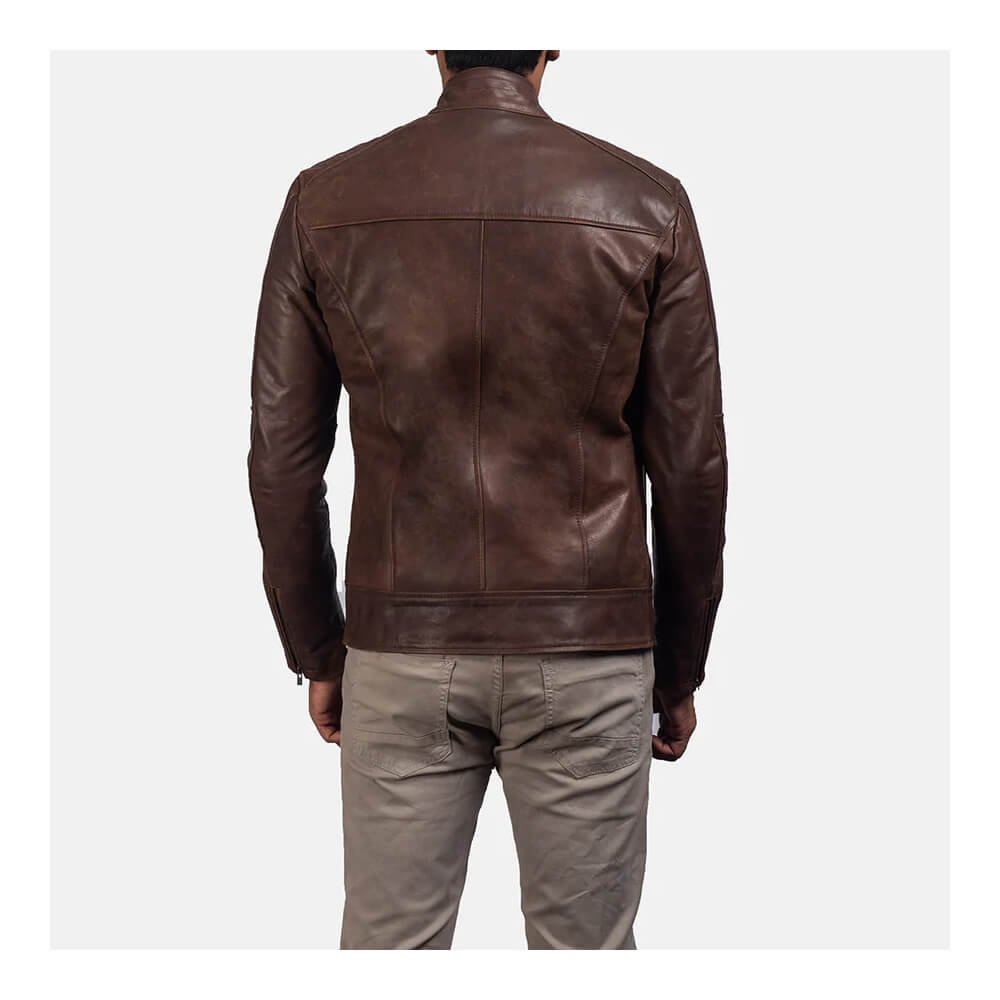 Dean Brown Leather Biker Jacket - Image 2