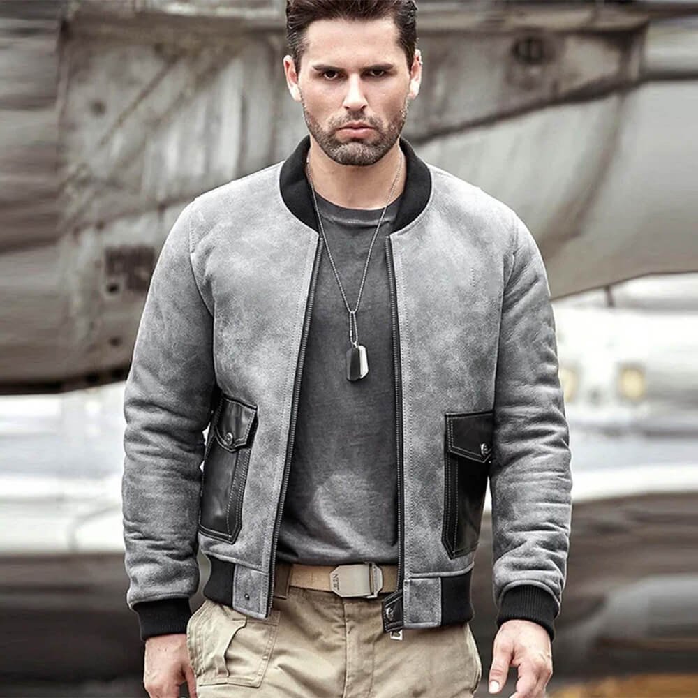 Airforce Bomber Jacket - Motorcycle Varsity Leather Coat