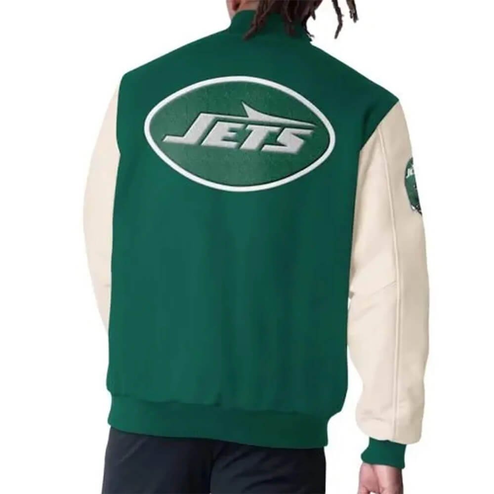 New York Jets jacket, NFL varsity jacket, football varsity jacket, letterman jacket, sports jacket, streetwear jacket, fan apparel, official NFL jacket, casual outerwear, men varsity jacket, women varsity jacket, premium jacket, game day jacket