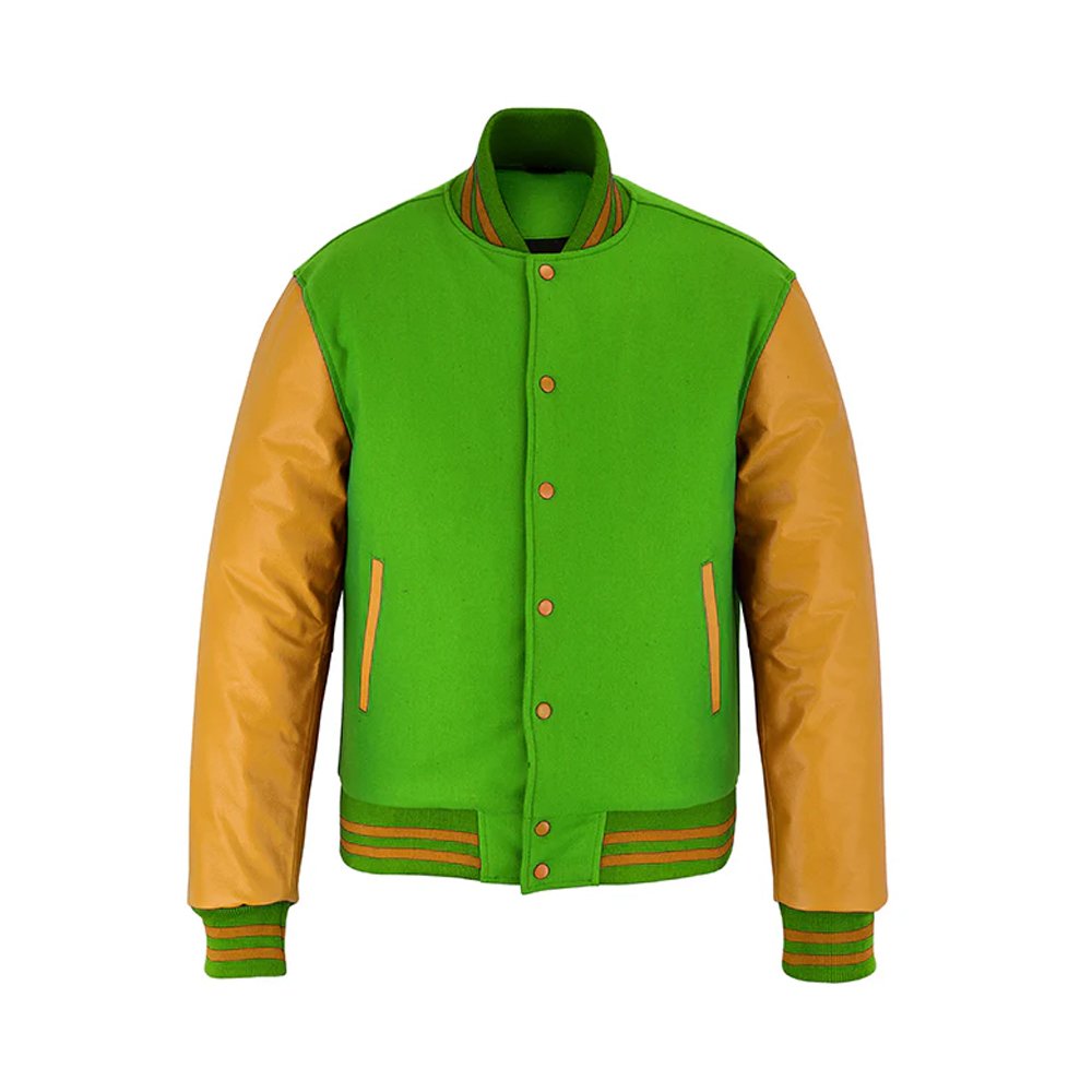 Premium Green Varsity Jacket with Leather Trim