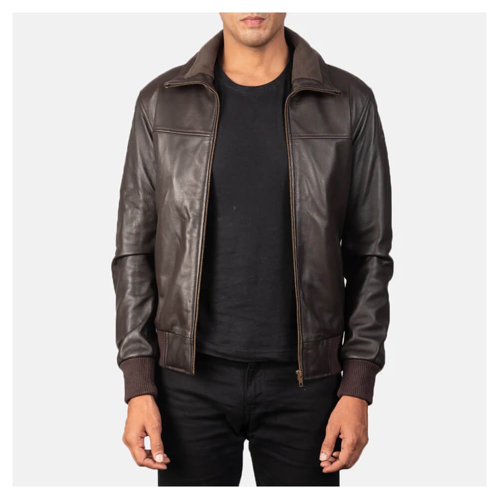Air Rolf Brown Leather Bomber Jacket