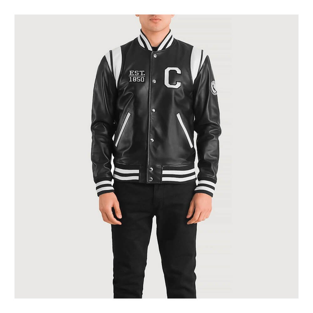 California Men's Black Leather Varsity Jacket