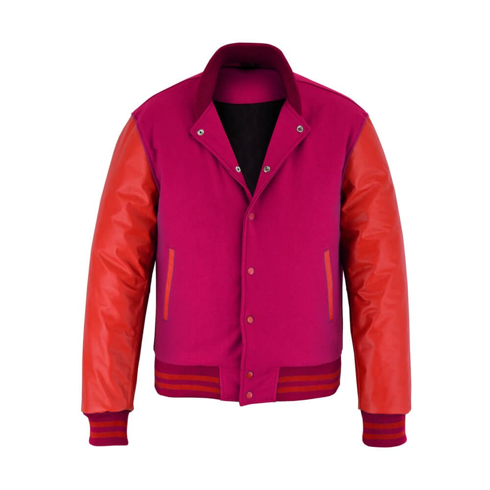 Pink & Red Varsity Letterman Bomber Jacket