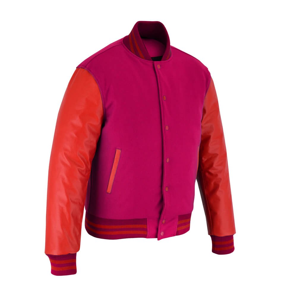 Pink & Red Varsity Letterman Bomber Jacket