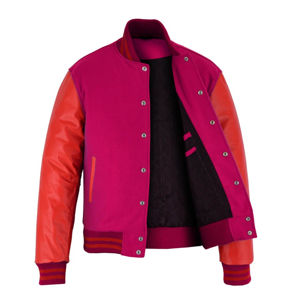Pink & Red Varsity Letterman Bomber Jacket