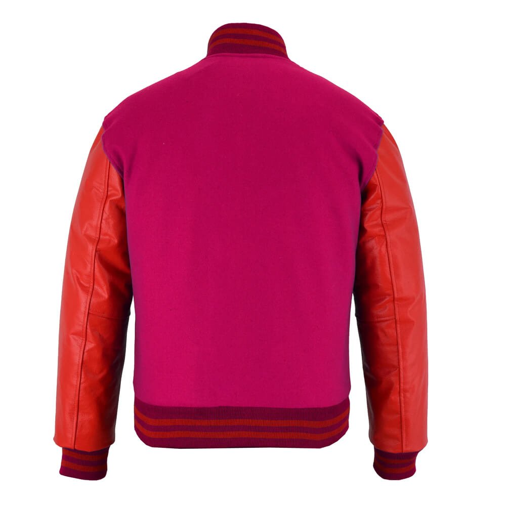 Pink & Red Varsity Letterman Bomber Jacket