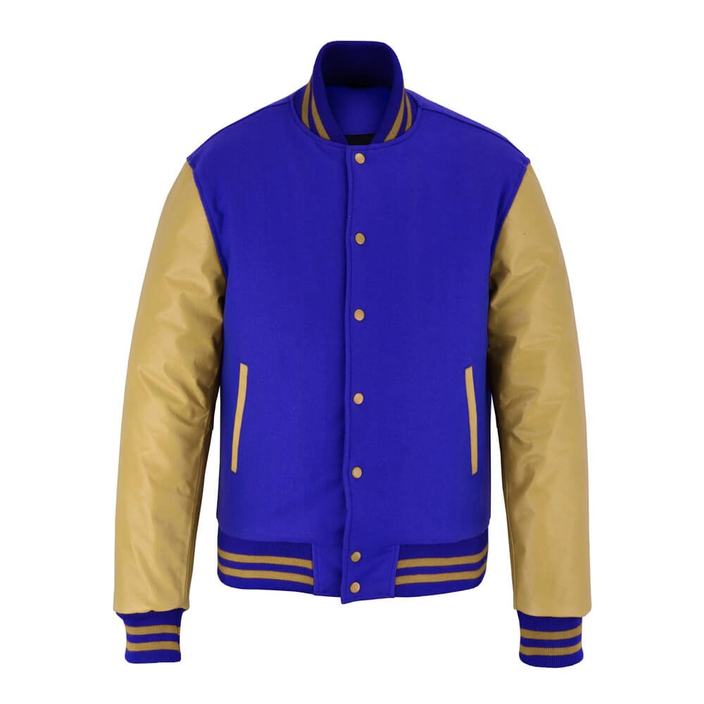 Royal blue and beige varsity letterman jacket