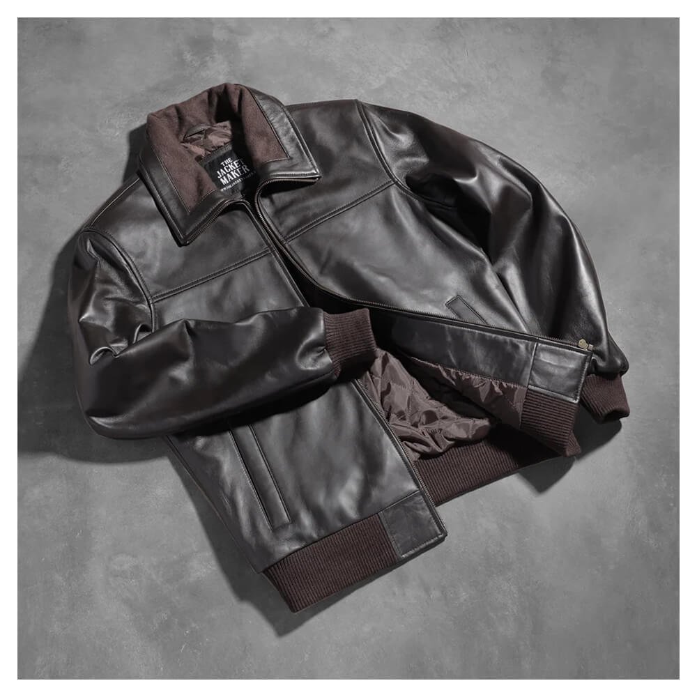 Air Rolf Brown Leather Bomber Jacket - Image 2