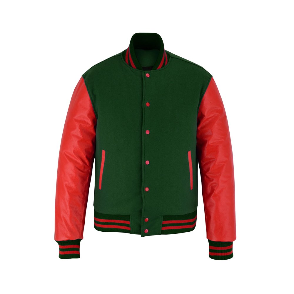 Green Wool & Red Leather Varsity Letterman Jacket