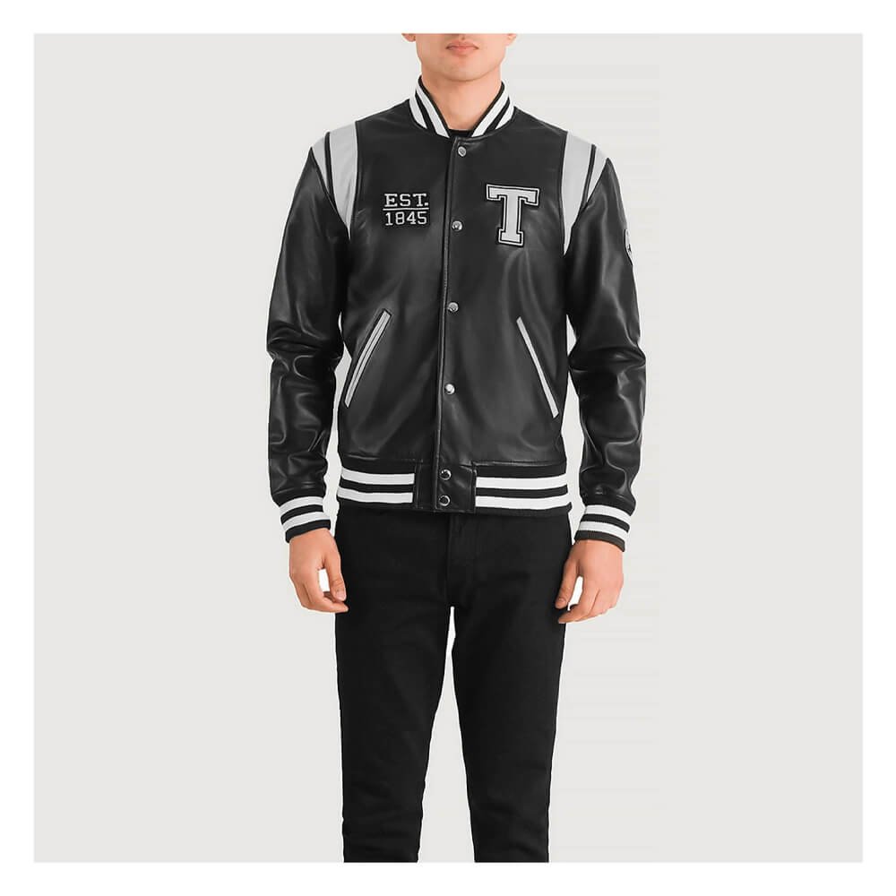Men's Texas Black Leather Varsity Jacket